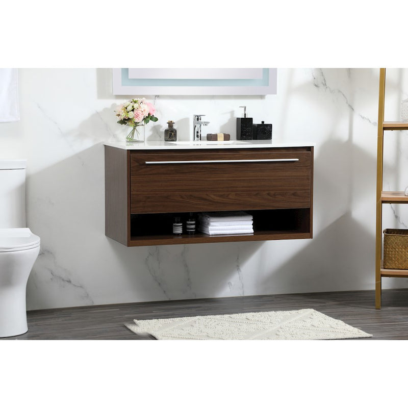 Elegant Kitchen/Bath Roman 40" Single Bathroom Vanity, Walnut