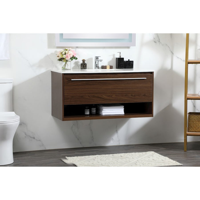 Elegant Kitchen/Bath Roman 40" Single Bathroom Vanity, Walnut
