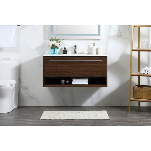 Elegant Roman 40" Single Bathroom Vanity, Walnut/Backsplash
