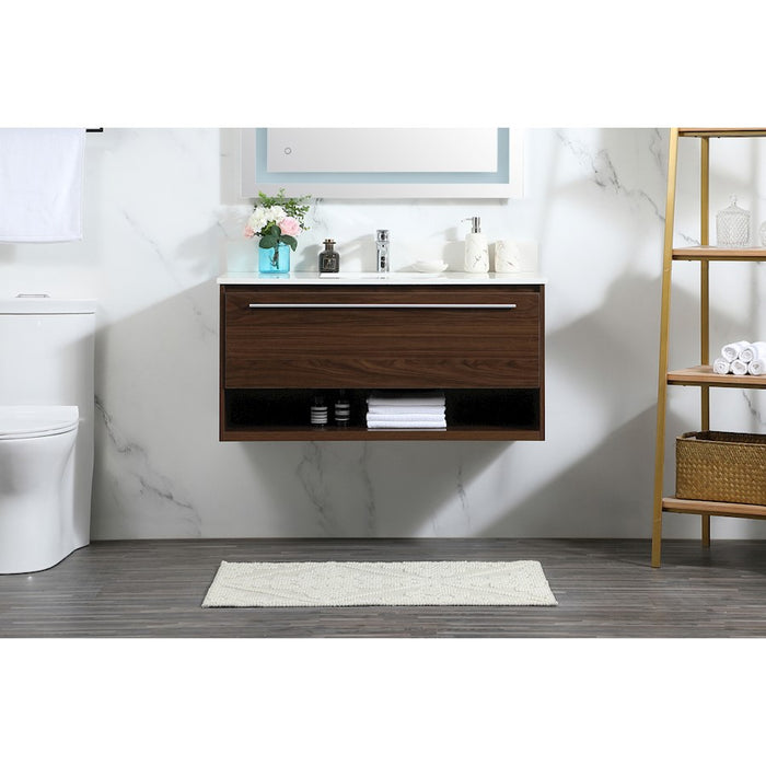 Elegant Roman 40" Single Bathroom Vanity, Walnut/Backsplash