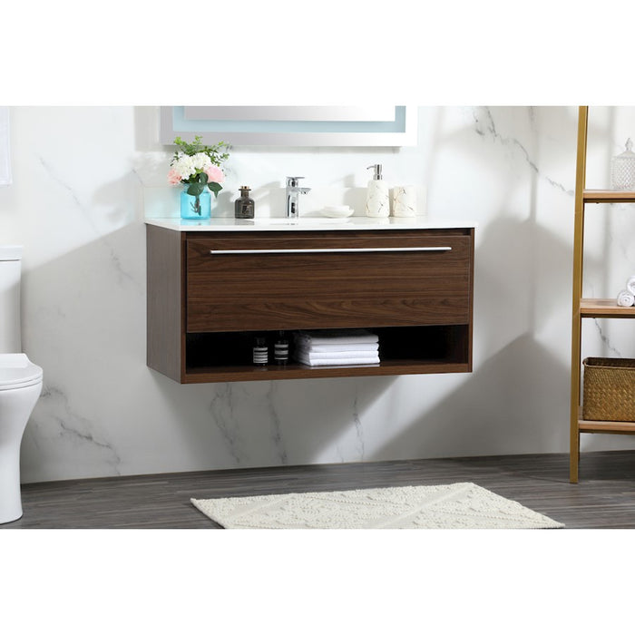 Elegant Roman 40" Single Bathroom Vanity, Walnut/Backsplash