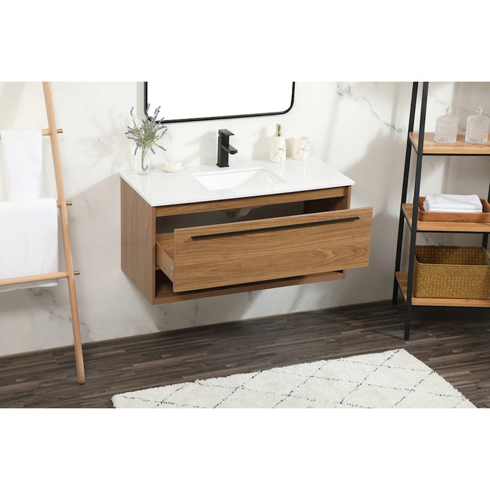 Elegant Kitchen/Bath Roman 40" Single Bathroom Vanity, Walnut Brown