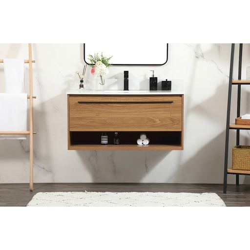 Elegant Roman 40" Single Bathroom Vanity, Walnut Brown/Backsplash