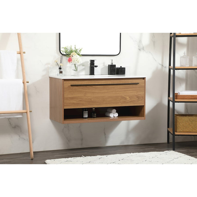 Elegant Roman 40" Single Bathroom Vanity, Walnut Brown/Backsplash