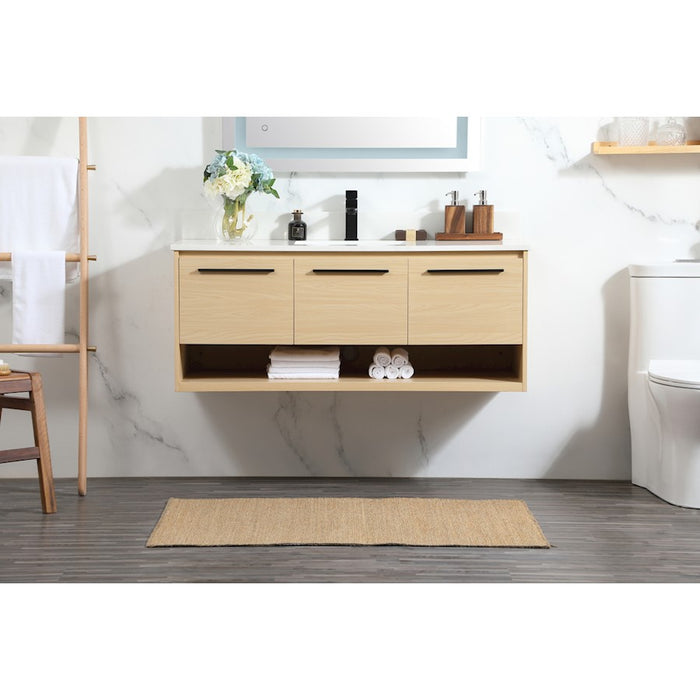 Elegant Roman 48" Single Bathroom Vanity, Maple/Backsplash