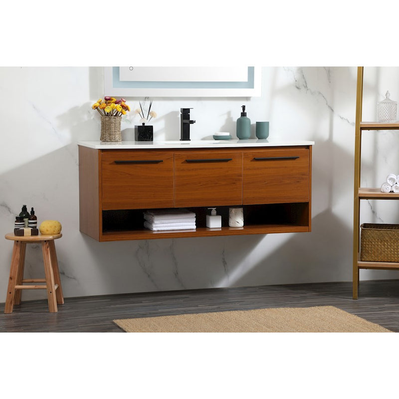 Elegant Kitchen/Bath Roman 48" Single Bathroom Vanity, Teak