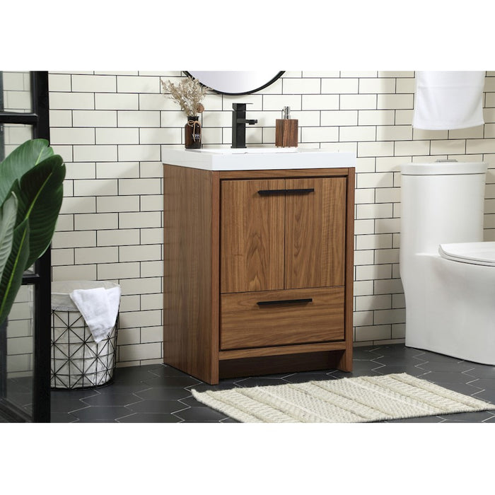 Elegant Kitchen/Bath Wyatt 24" Single Bathroom Vanity, Walnut Brown