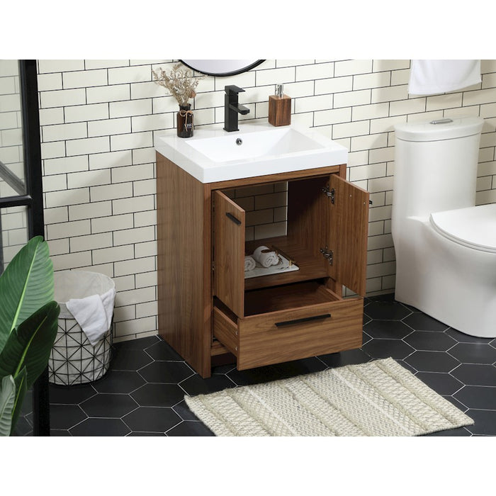 Elegant Kitchen/Bath Wyatt 24" Single Bathroom Vanity, Walnut Brown