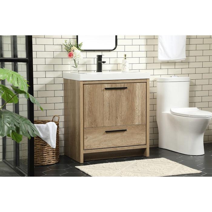 Elegant Kitchen/Bath Wyatt 30" Single Bathroom Vanity, Natural Oak