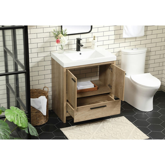 Elegant Kitchen/Bath Wyatt 30" Single Bathroom Vanity, Natural Oak