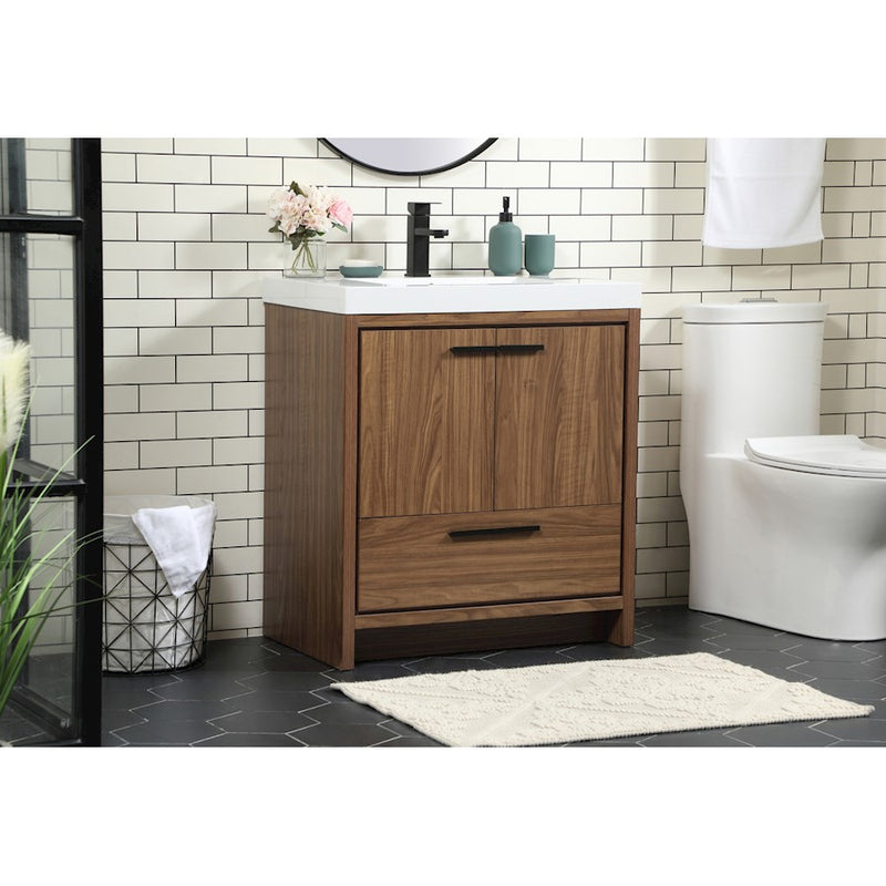 Elegant Kitchen/Bath Wyatt 30" Single Bathroom Vanity, Walnut Brown