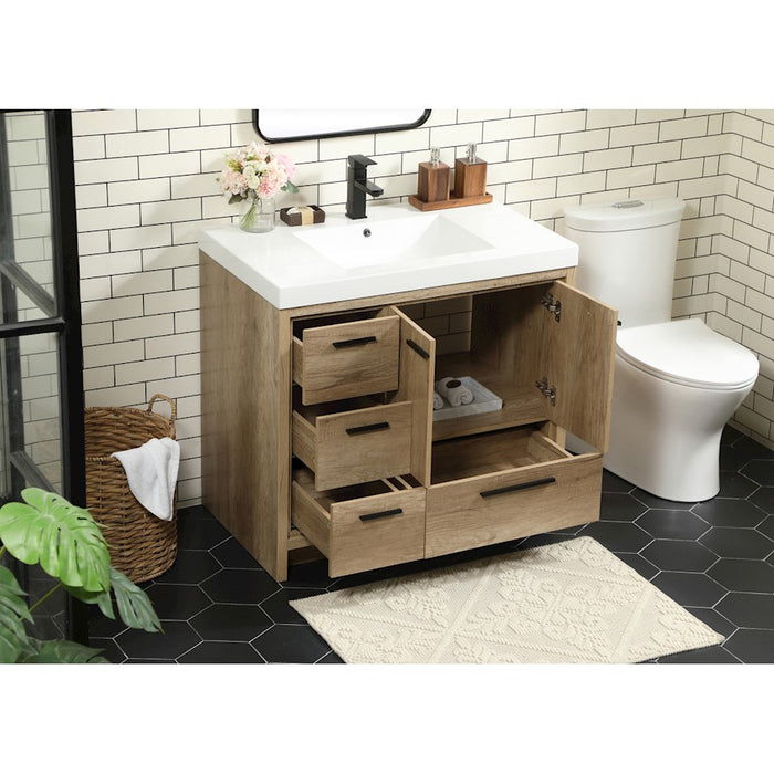Elegant Kitchen/Bath Wyatt 36" Single Bathroom Vanity, Natural Oak
