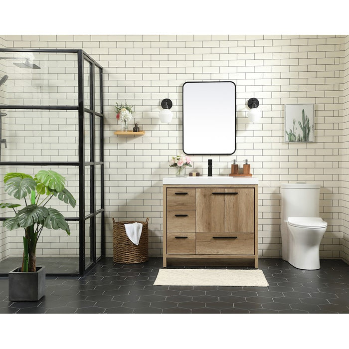 Elegant Kitchen/Bath Wyatt 36" Single Bathroom Vanity, Natural Oak