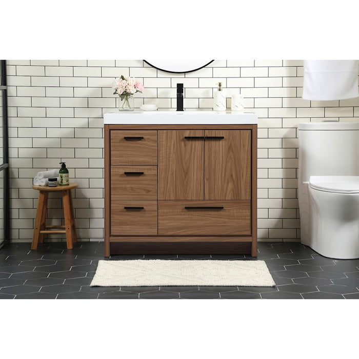 Elegant Kitchen/Bath Wyatt 36" Single Bathroom Vanity, Walnut Brown