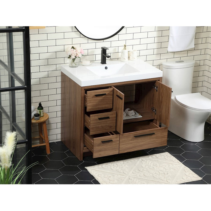 Elegant Kitchen/Bath Wyatt 36" Single Bathroom Vanity, Walnut Brown