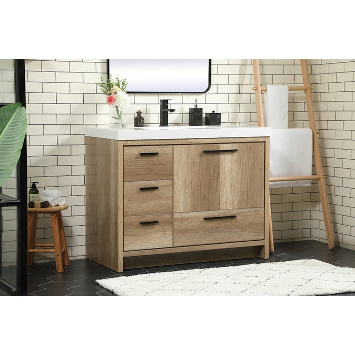 Elegant Kitchen/Bath Wyatt 42" Single Bathroom Vanity, Natural Oak