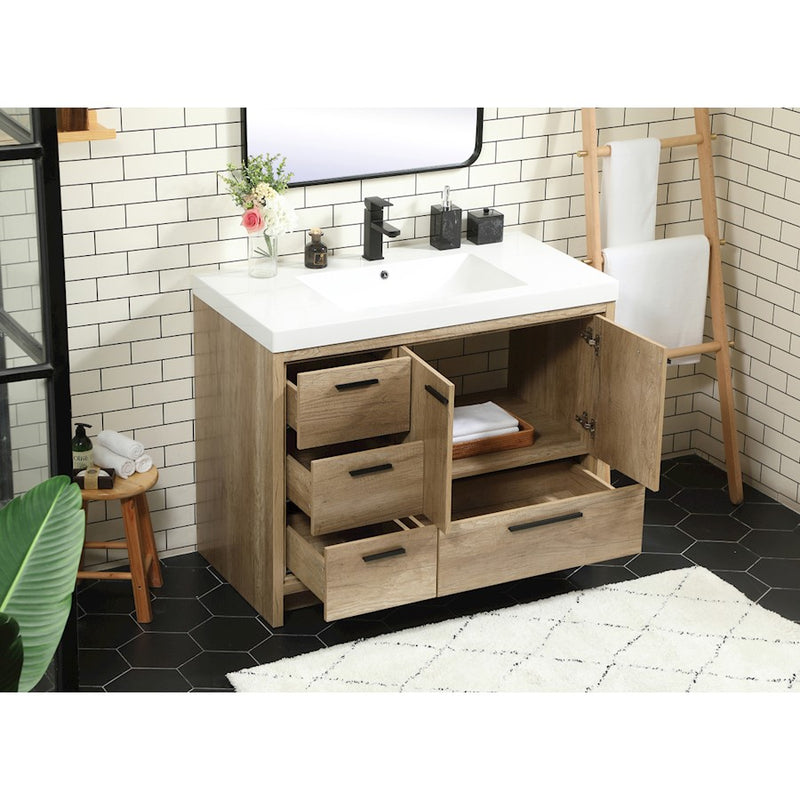 Elegant Kitchen/Bath Wyatt 42" Single Bathroom Vanity, Natural Oak