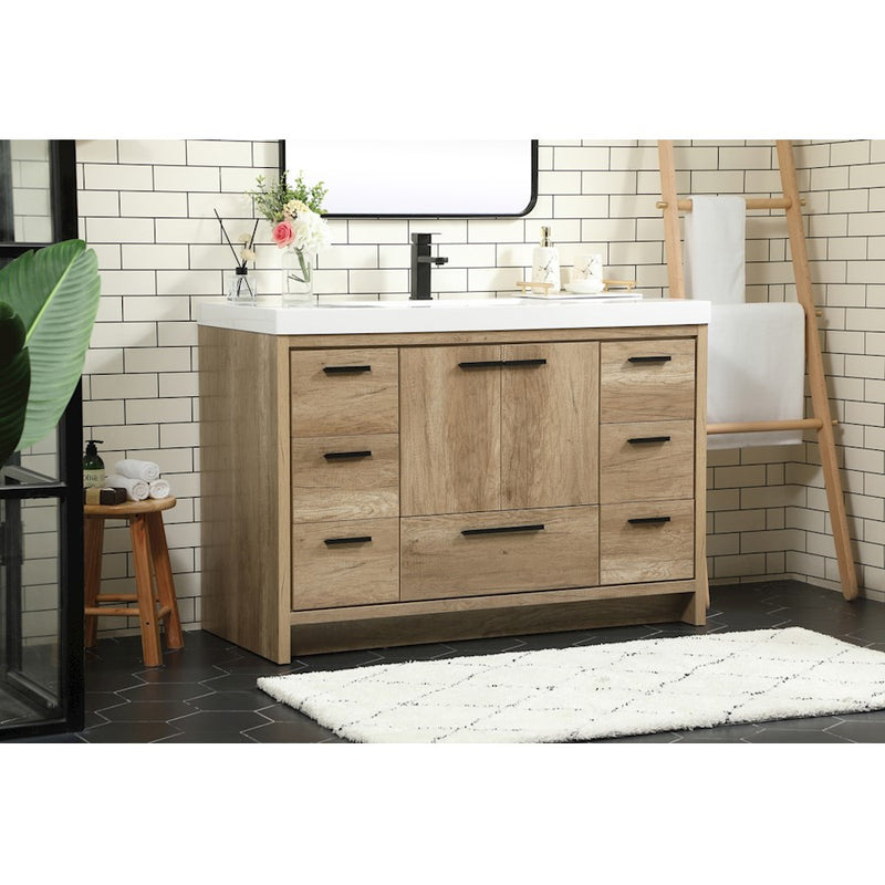 Elegant Kitchen/Bath Wyatt 48" Single Bathroom Vanity, Natural Oak