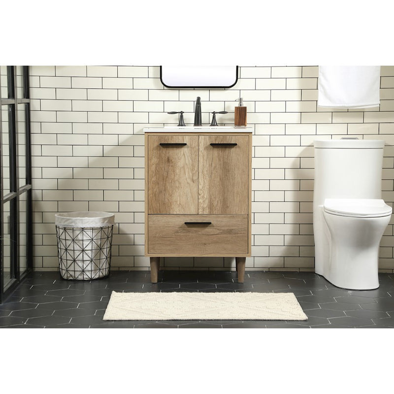 Elegant Kitchen/Bath Baldwin 24" Single Bathroom Vanity, Natural Oak
