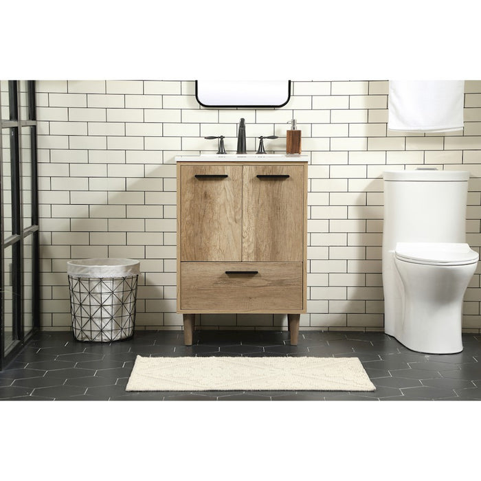 Elegant Kitchen/Bath Baldwin 24" Single Bathroom Vanity, Natural Oak