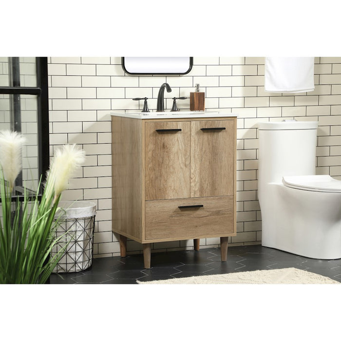 Elegant Kitchen/Bath Baldwin 24" Single Bathroom Vanity, Natural Oak