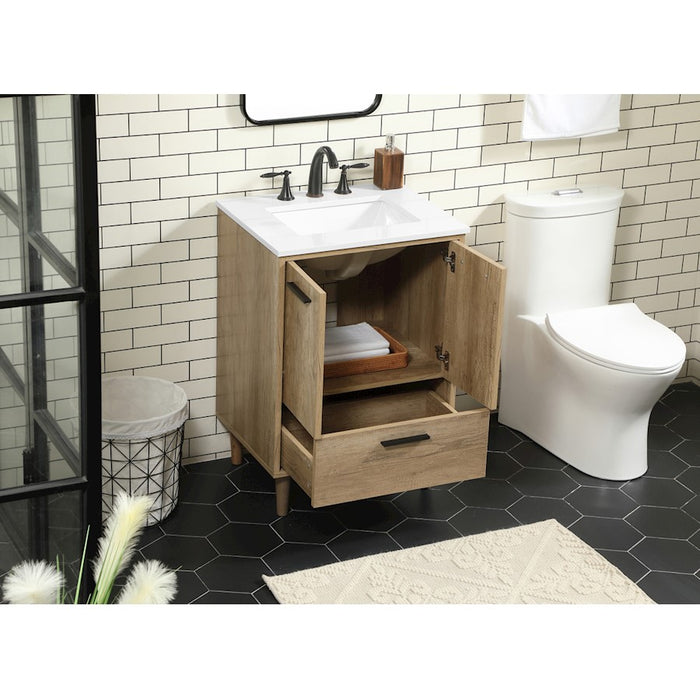 Elegant Kitchen/Bath Baldwin 24" Single Bathroom Vanity, Natural Oak