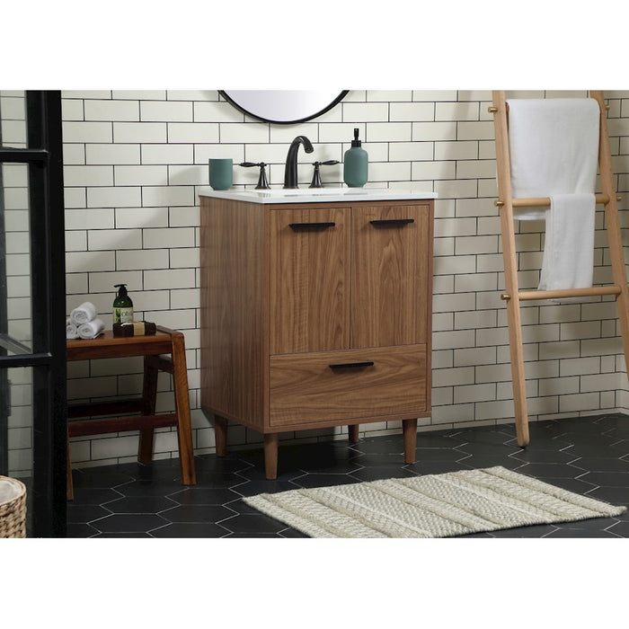 Elegant Baldwin 24" Single Bathroom Vanity, Walnut Brown