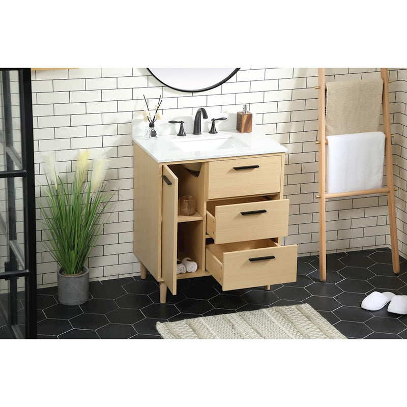 Elegant Baldwin 30" Bathroom Vanity, Maple/Backsplash