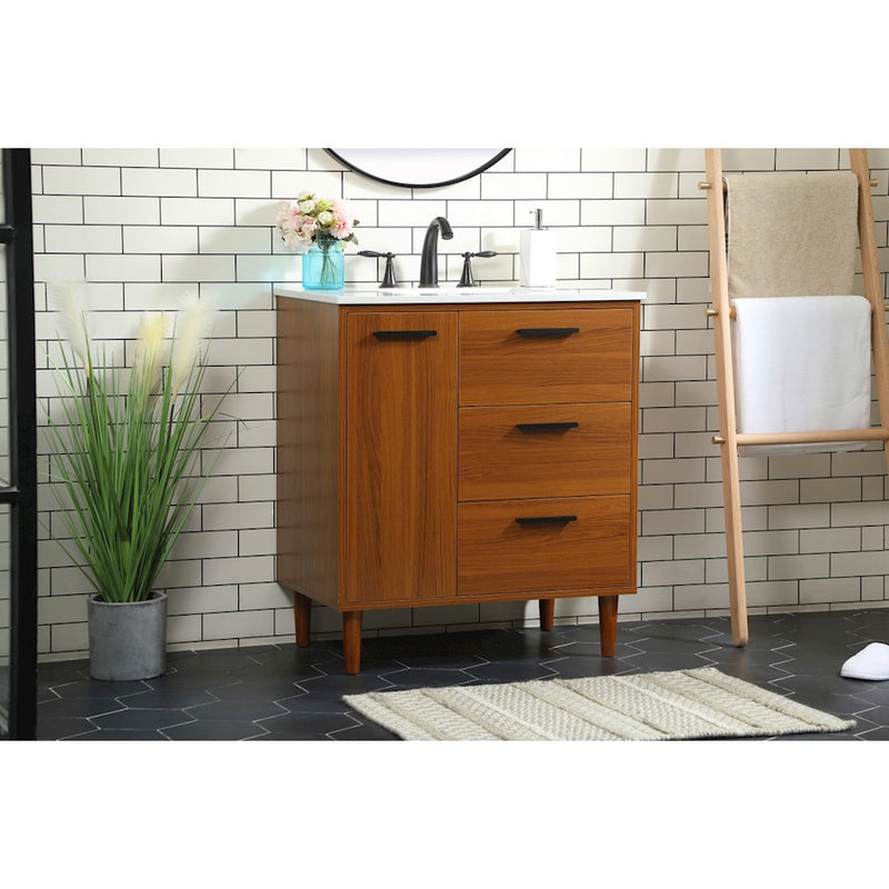 Elegant Kitchen/Bath Baldwin 30" Bathroom Vanity, Teak