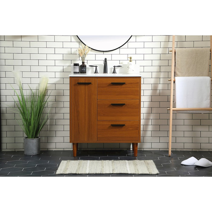 Elegant Baldwin 30" Bathroom Vanity, Teak/Backsplash