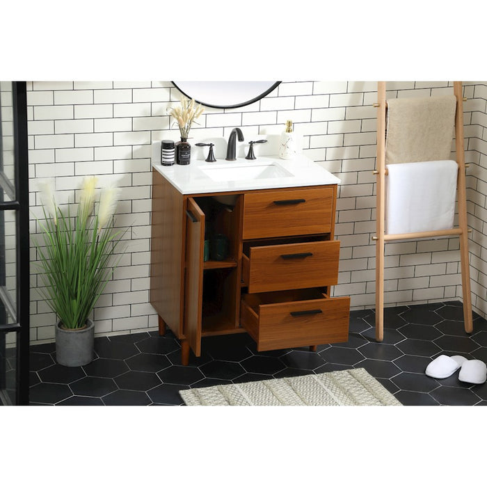 Elegant Baldwin 30" Bathroom Vanity, Teak/Backsplash