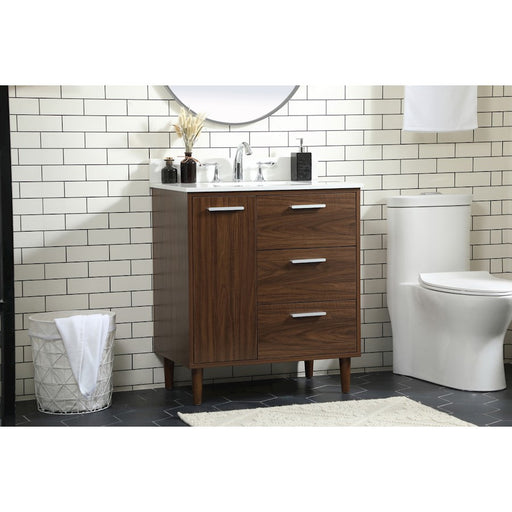 Elegant Baldwin 30" Bathroom Vanity, Walnut/Backsplash