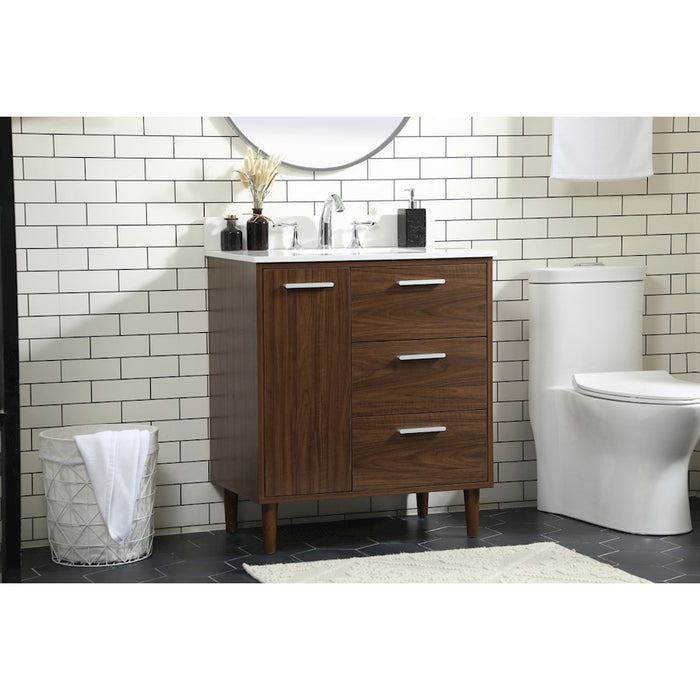 Elegant Baldwin 30" Bathroom Vanity, Walnut/Backsplash
