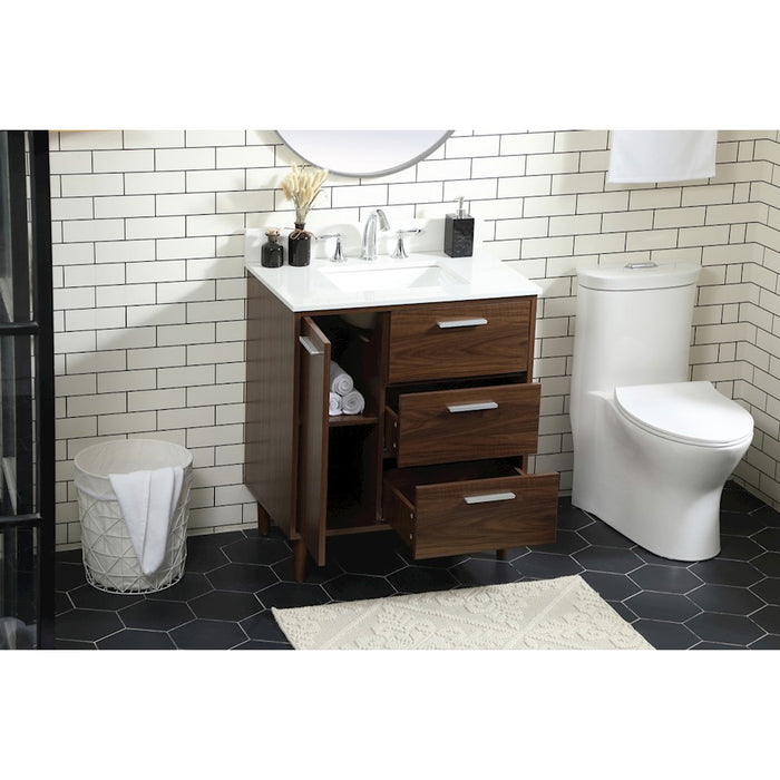 Elegant Baldwin 30" Bathroom Vanity, Walnut/Backsplash