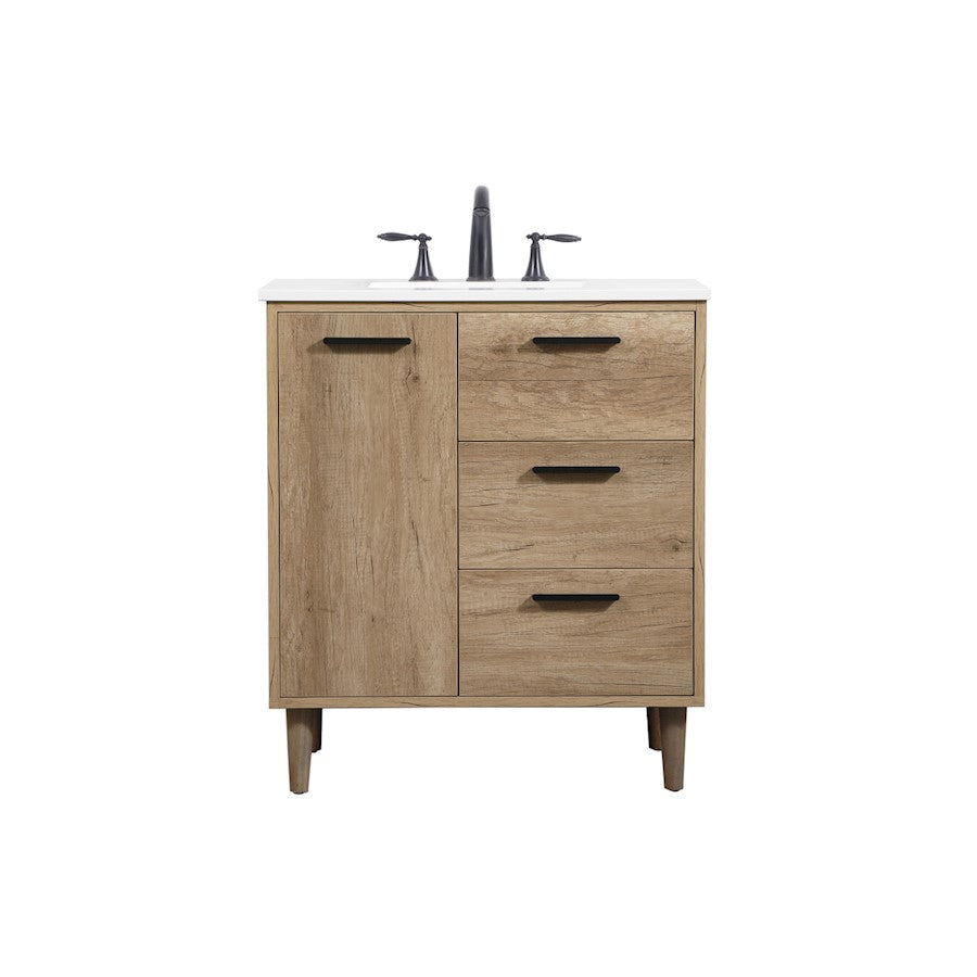 Elegant Kitchen/Bath Baldwin 30" Single Bathroom Vanity, Natural Oak - VF47030NT