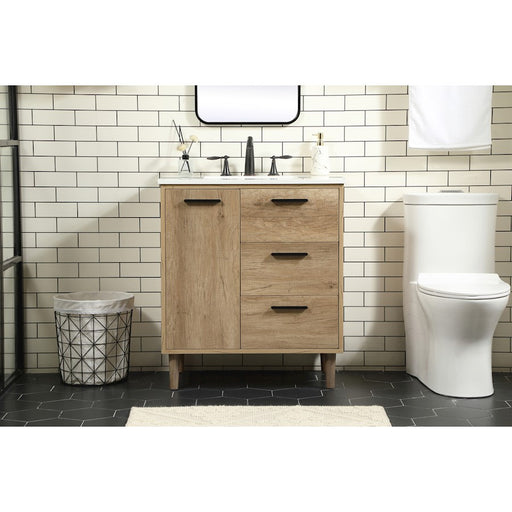 Elegant Kitchen/Bath Baldwin 30" Single Bathroom Vanity, Natural Oak