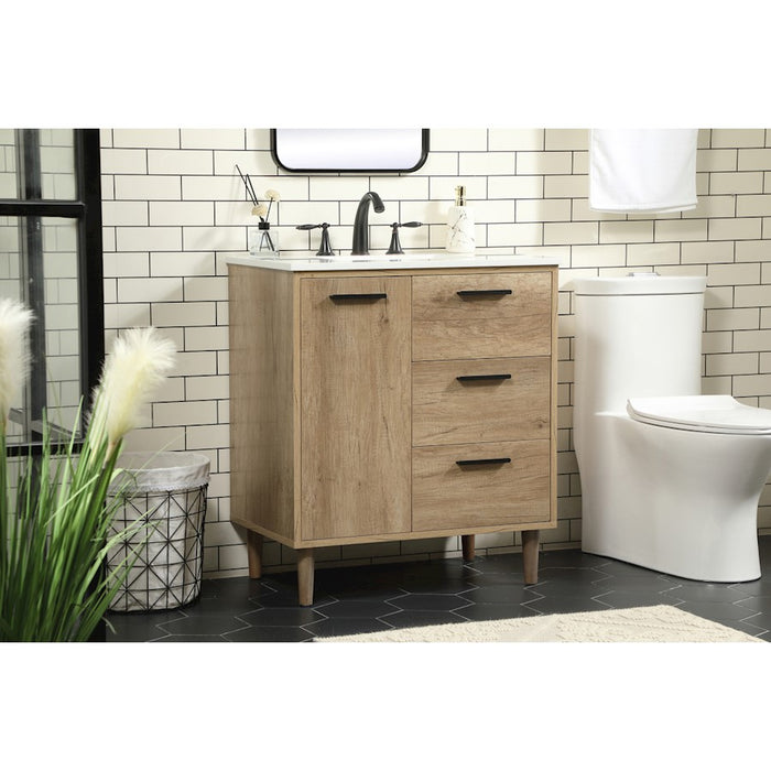 Elegant Kitchen/Bath Baldwin 30" Single Bathroom Vanity, Natural Oak