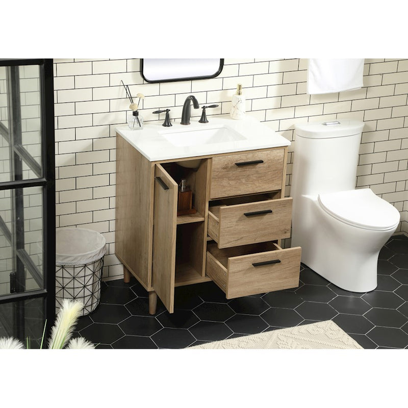 Elegant Kitchen/Bath Baldwin 30" Single Bathroom Vanity, Natural Oak