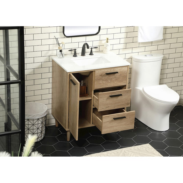 Elegant Kitchen/Bath Baldwin 30" Single Bathroom Vanity, Natural Oak
