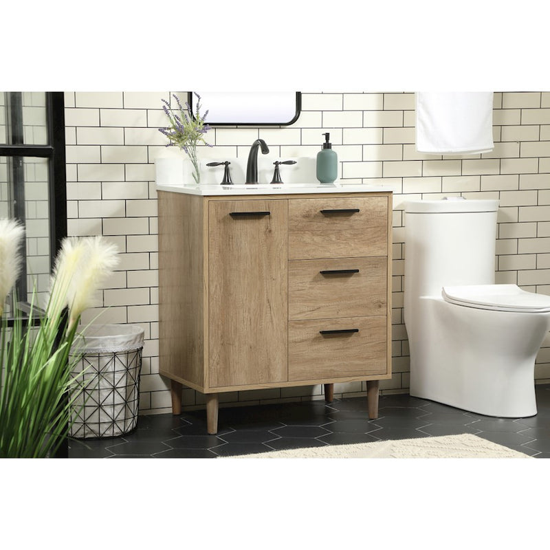 Elegant Baldwin 30" Single Vanity, Natural Oak/Backsplash