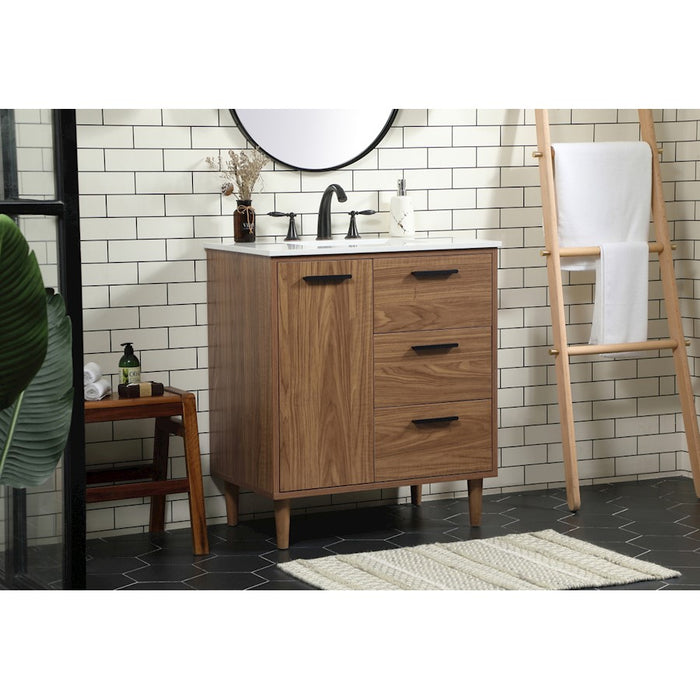 Elegant Baldwin 30" Single Bathroom Vanity, Walnut Brown