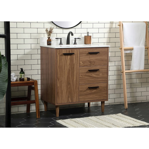 Elegant Baldwin 30" Single Vanity, Walnut Brown/Backsplash