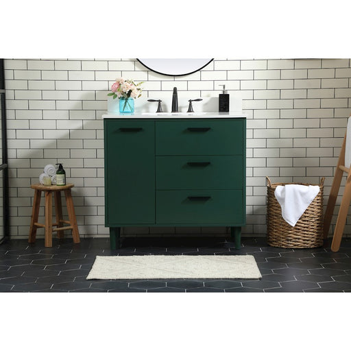 Elegant Baldwin 36" Bathroom Vanity, Green/Backsplash