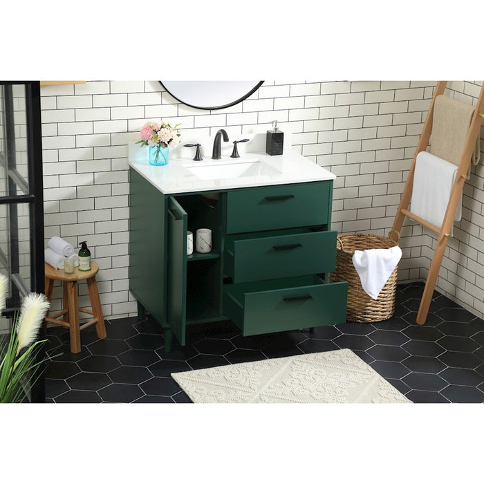Elegant Baldwin 36" Bathroom Vanity, Green/Backsplash