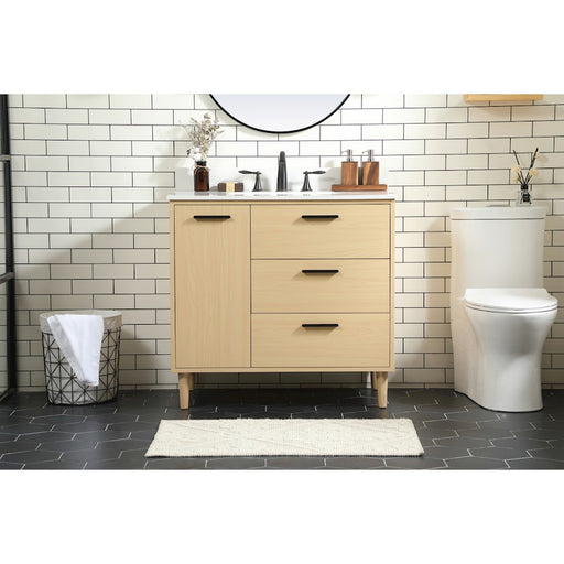 Elegant Baldwin 36" Bathroom Vanity, Maple/Backsplash