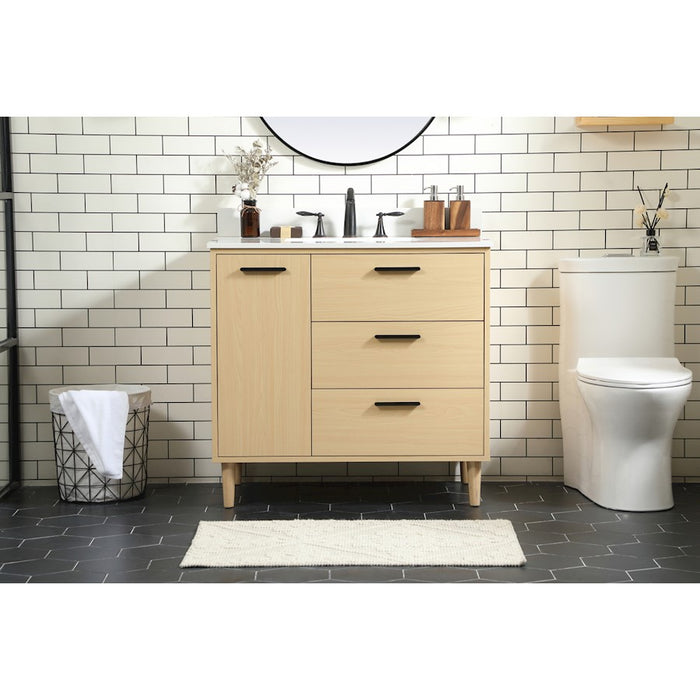 Elegant Baldwin 36" Bathroom Vanity, Maple/Backsplash