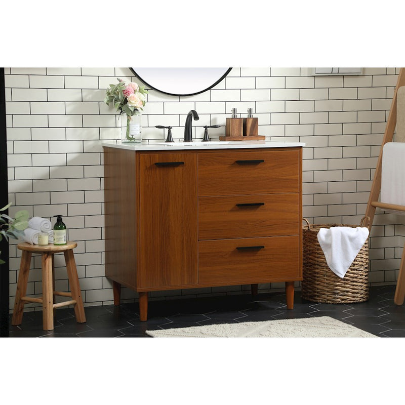 Elegant Kitchen/Bath Baldwin 36" Bathroom Vanity, Teak