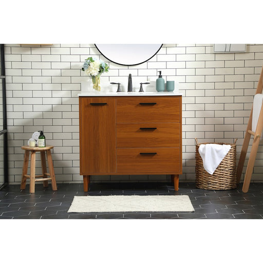 Elegant Baldwin 36" Bathroom Vanity, Teak/Backsplash
