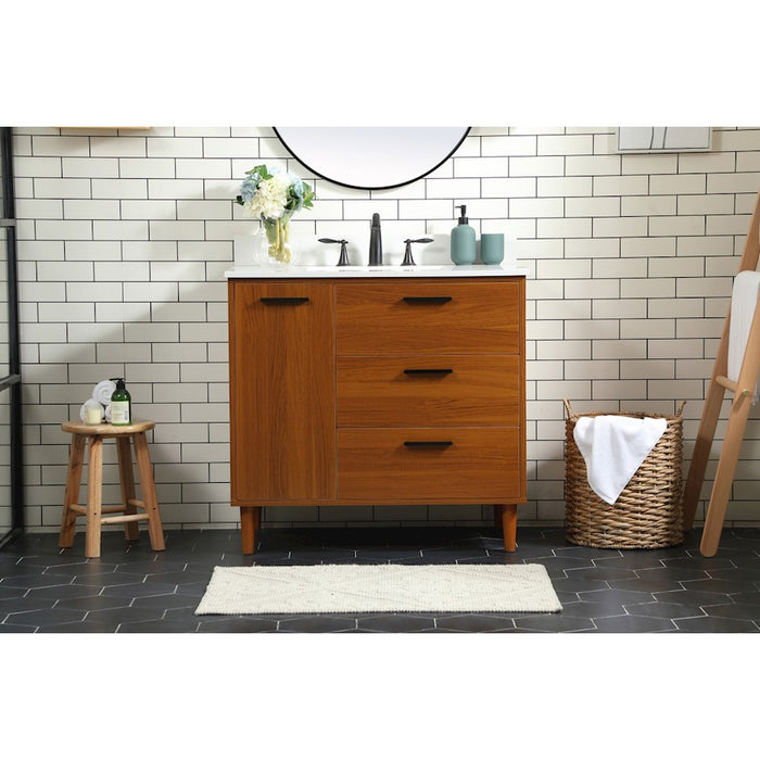Elegant Baldwin 36" Bathroom Vanity, Teak/Backsplash