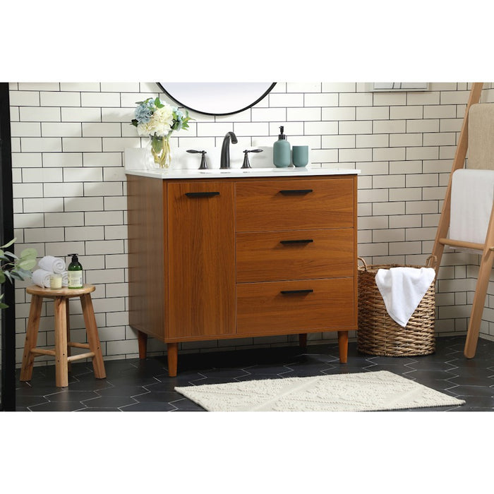 Elegant Baldwin 36" Bathroom Vanity, Teak/Backsplash